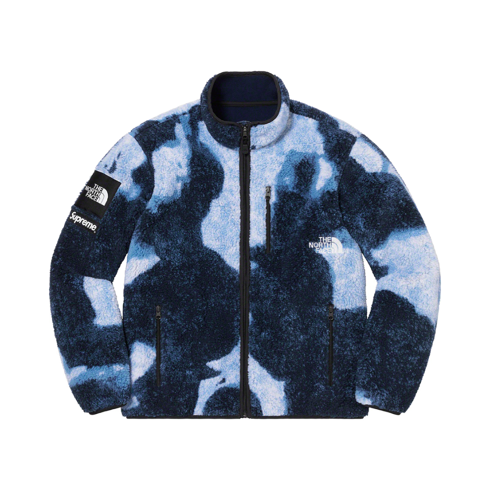 Supreme The North Face Bleached Denim Print Fleece Jacket Indigo • L