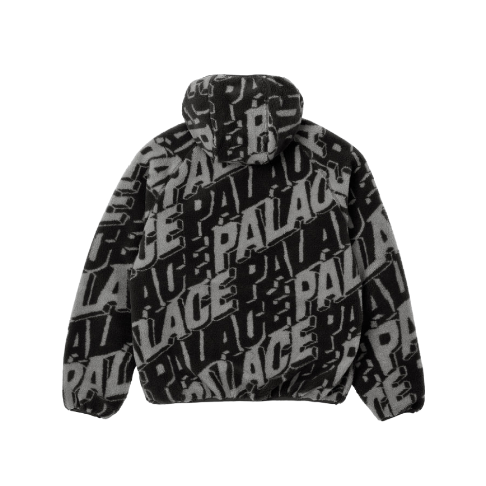 Palace Jacquard Fleece Hooded Jacket Black
